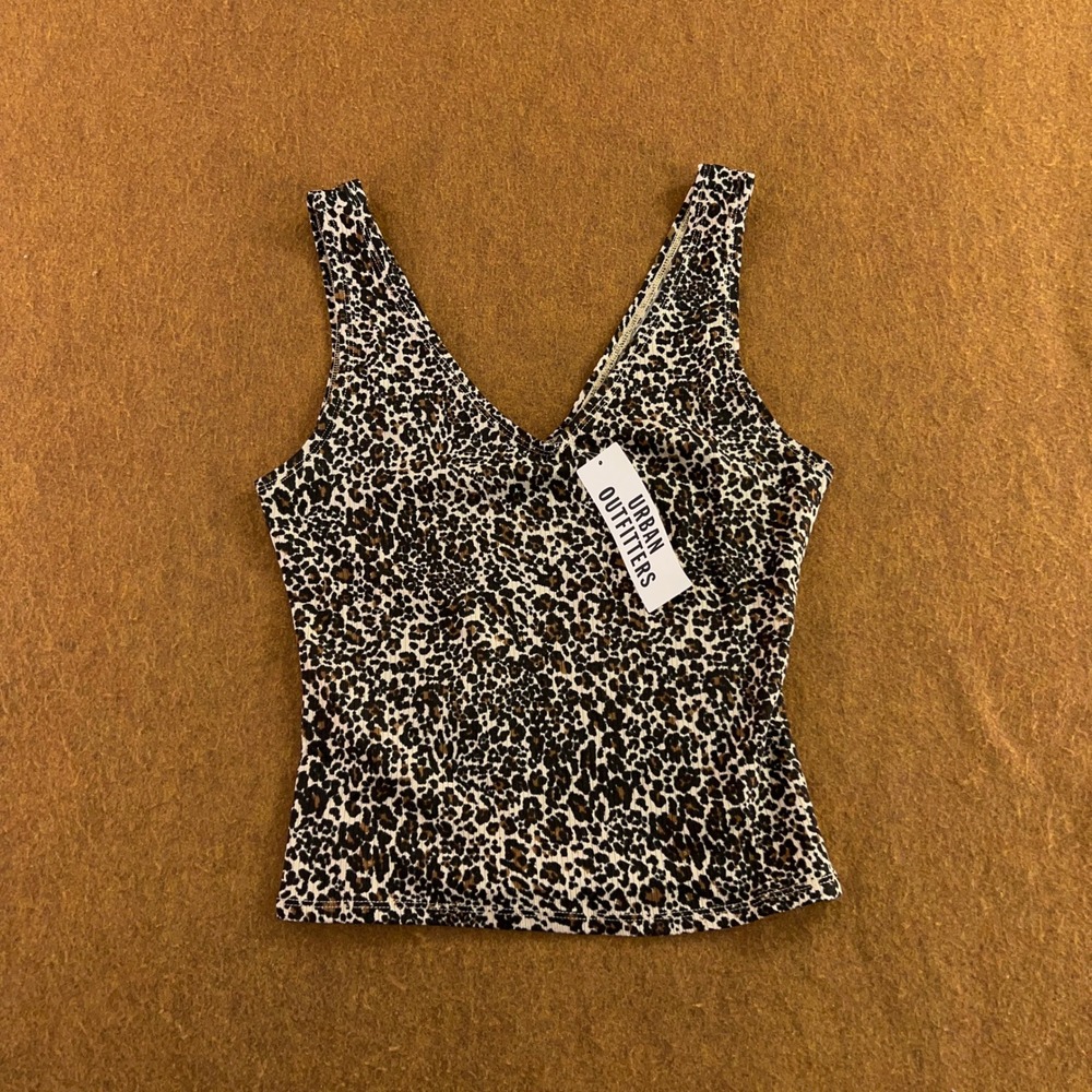 BDG Womens Medium Brown Leopard Print Ribbed V-Neck Tank Top NWT